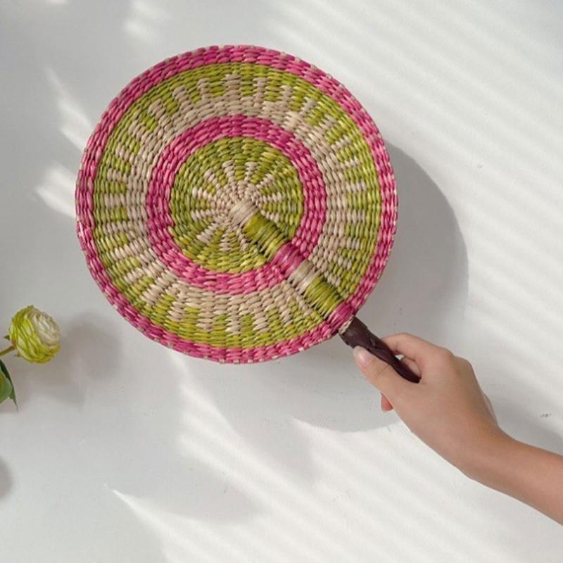 Woven Straw Fan Summer Cooling Grass Handwoven Fan Handmade Fan Nordic Hanging Decorations for Bedroom Wedding