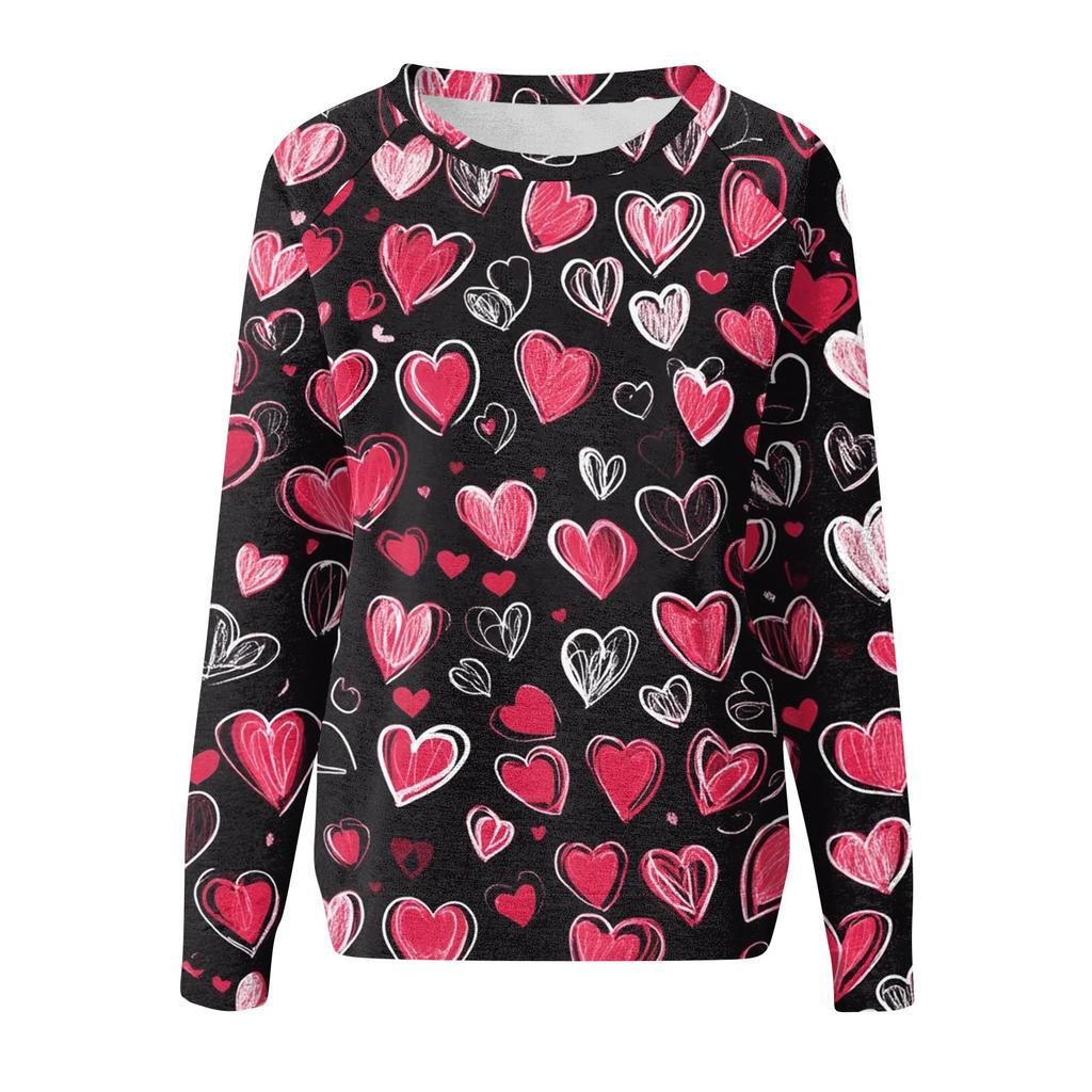 Damen Modisches Rundhals Schulter Langarm Valentinstag Bedrucktes Lässiges Pullover-Oberteil