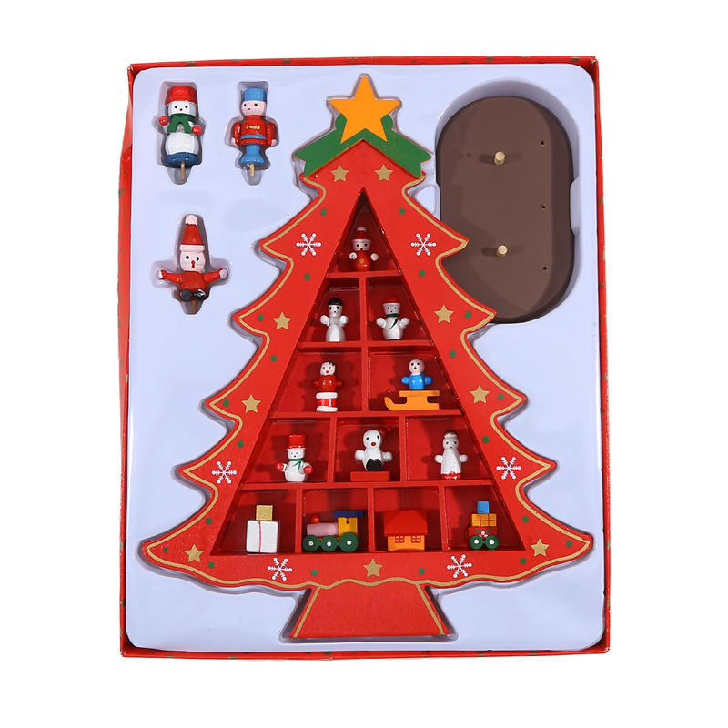 Vintage Wooden Christmas Tree Ornament Desktop Diy Mini Pine Tree with Mini Ornament for Xams Home Decor