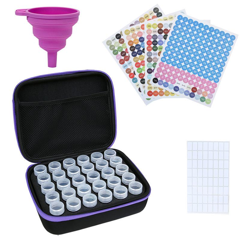Hot Sale 30 Bottles Zipper Case 5D Diamond Painting Tool Storage Box Silicone Funnel Sticker Combo Kit Storage Bag Pen Nail Tool