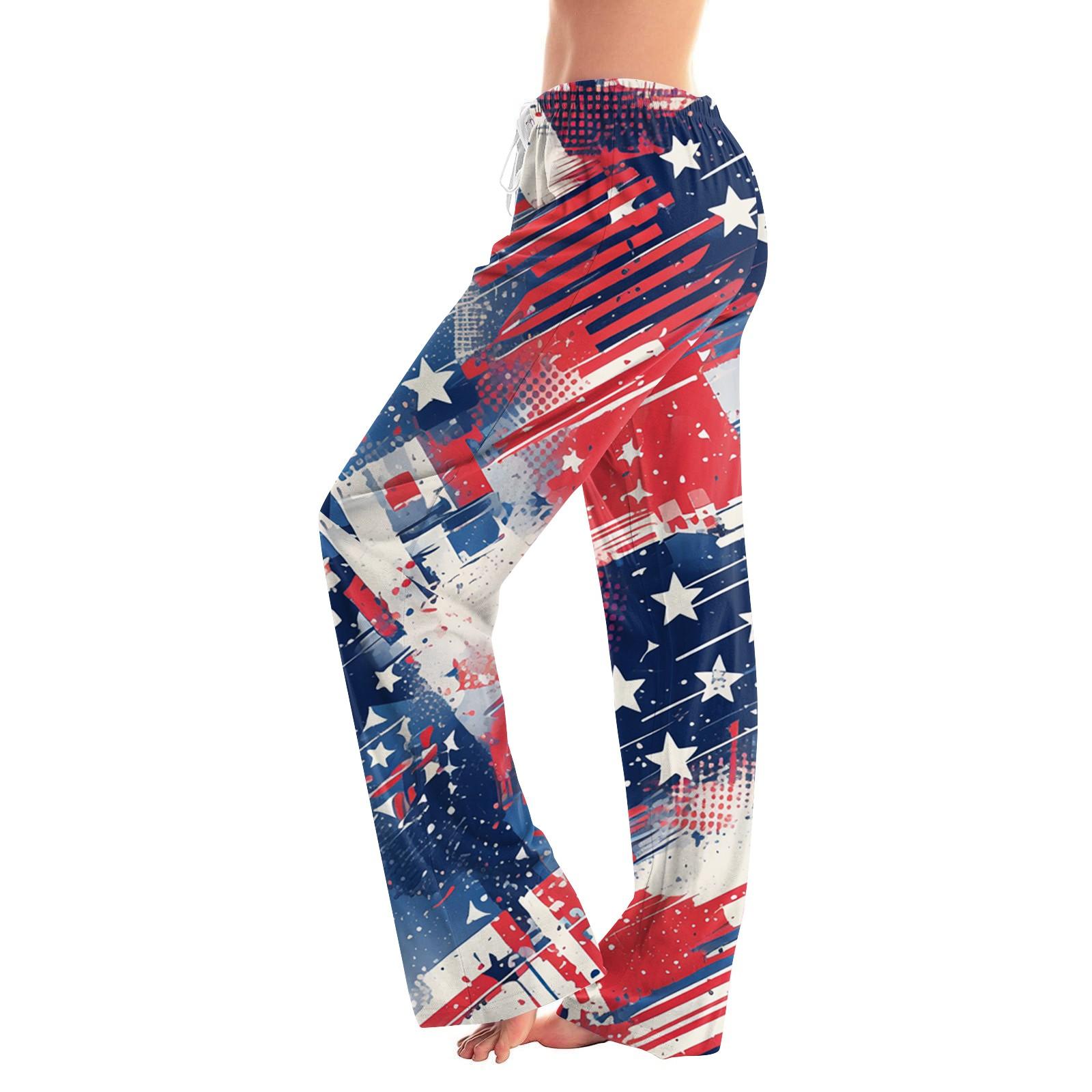 

Women s Independence Day Printed Casual Straight Trousers Home Pajama Pants Casual Trousers XL винний