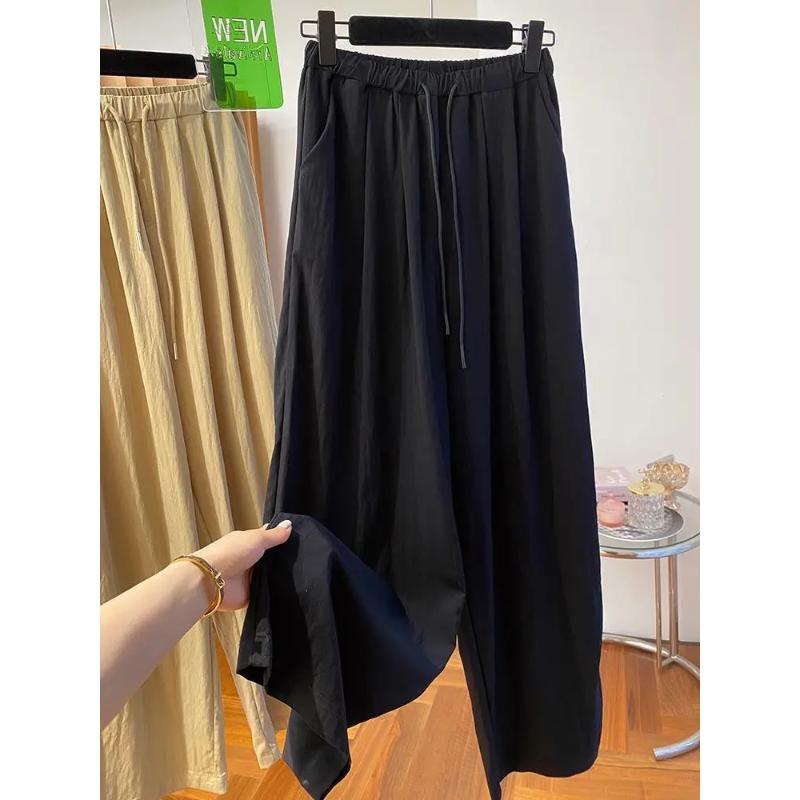 Korean Style Drawstring Elastic Waist Quick Dry Casual Women Summer Pear Shape Versatile Wide Leg Pants