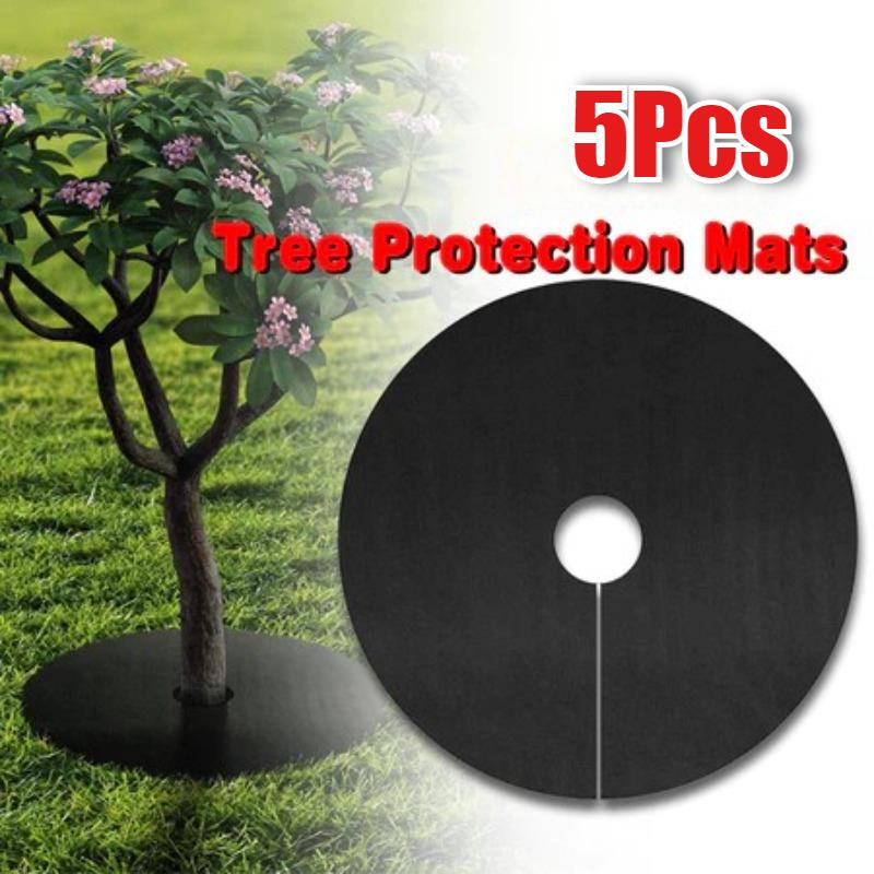 5pcs Non-Woven Tree Mulch Ring Weeding Barrier Round Ground Cover Protector Mat Plant Cover Anti Grass Gardening
