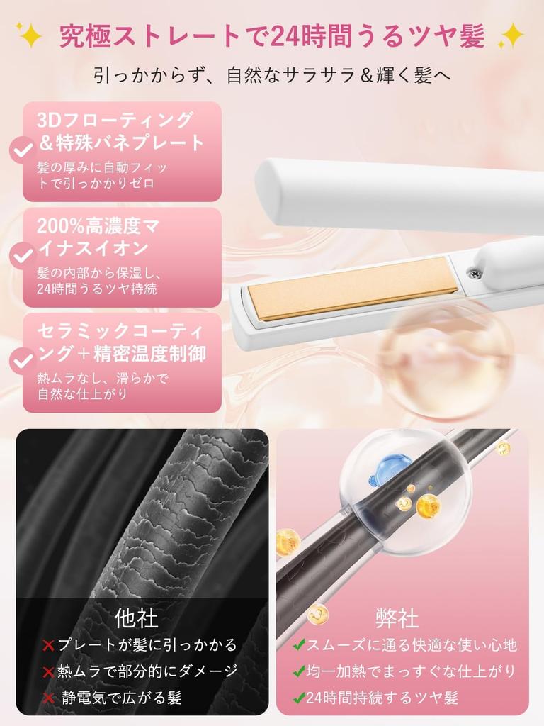 Cordless Hair Straightener Latest Electric Innovative Storage Triple Safety Straight 3D Floating USB Professional Temperature Suitable for Includes