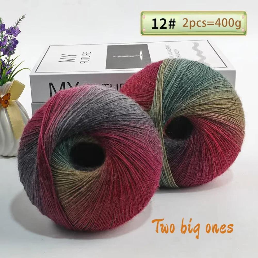 400 Grams of Colorful Gradient Rainbow Long-dyed Pure Wool Yarn Skeins, 2 Large Skeins, Hand-woven Crochet Yarn, 2Skeins/pack
