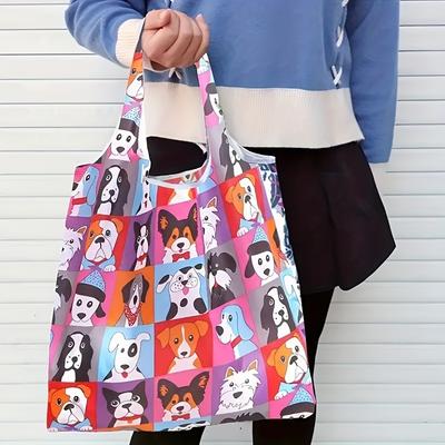 Faltbare wiederverwendbare Einkaufstasche, strapazierfähiges Polyester, auslaufsicher, vielseitig einsetzbar, mit Hunde Rassen Aufdruck, für Supermarkt, Reisen, Outdoor Camping, Fitnessstudio