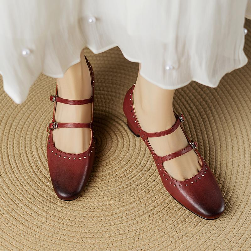 Fashion 2025 Fashion Women Pumps Shoes Chunky High Heels Leather Mary Jane Vintage Summer Round Toe Shoes Spring Woman Black Size 34-40