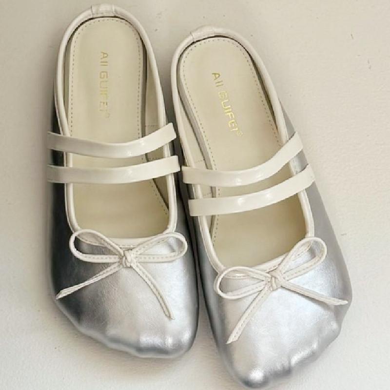 Fashion Sweet Bow Round Toe Women Sandals Narrow Band Non-slip Flat Sandals Summer Fashion Comfortable Patent Leather Mary Jane Shoes