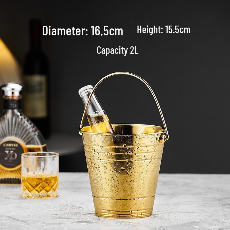3L Double-Layer Insulated 304 Stainless Steel Ice Bucket with Thickened Handle for Wine & Beer