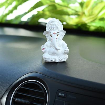 Hindistan Ganesha İdolü Ganesha Heykeli Araba Göğsü için Beyaz