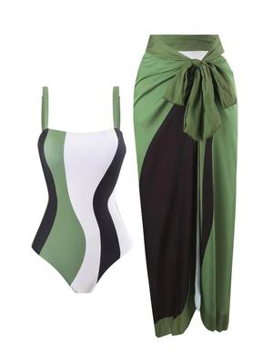 Costume da Bagno Intero Americano Europeo Slim-Fit con Spalline e Gonna in Rete Set da 2 Pezzi 2025