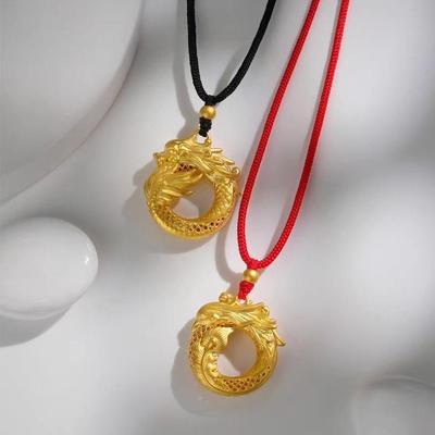 Goldener Drache und Phönix Tierkreiszeichen Halskette - Unisex Anhänger für das Jahr des Drachen