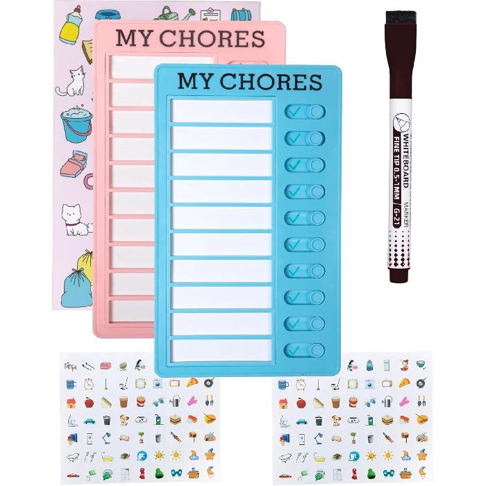 Dry Erase Chore Chart for Kids with Planner Stickers and Dry Erase Marker (2PCs) Chore Board, ADHD Tools, to Do List Planner and Behavior Chart for