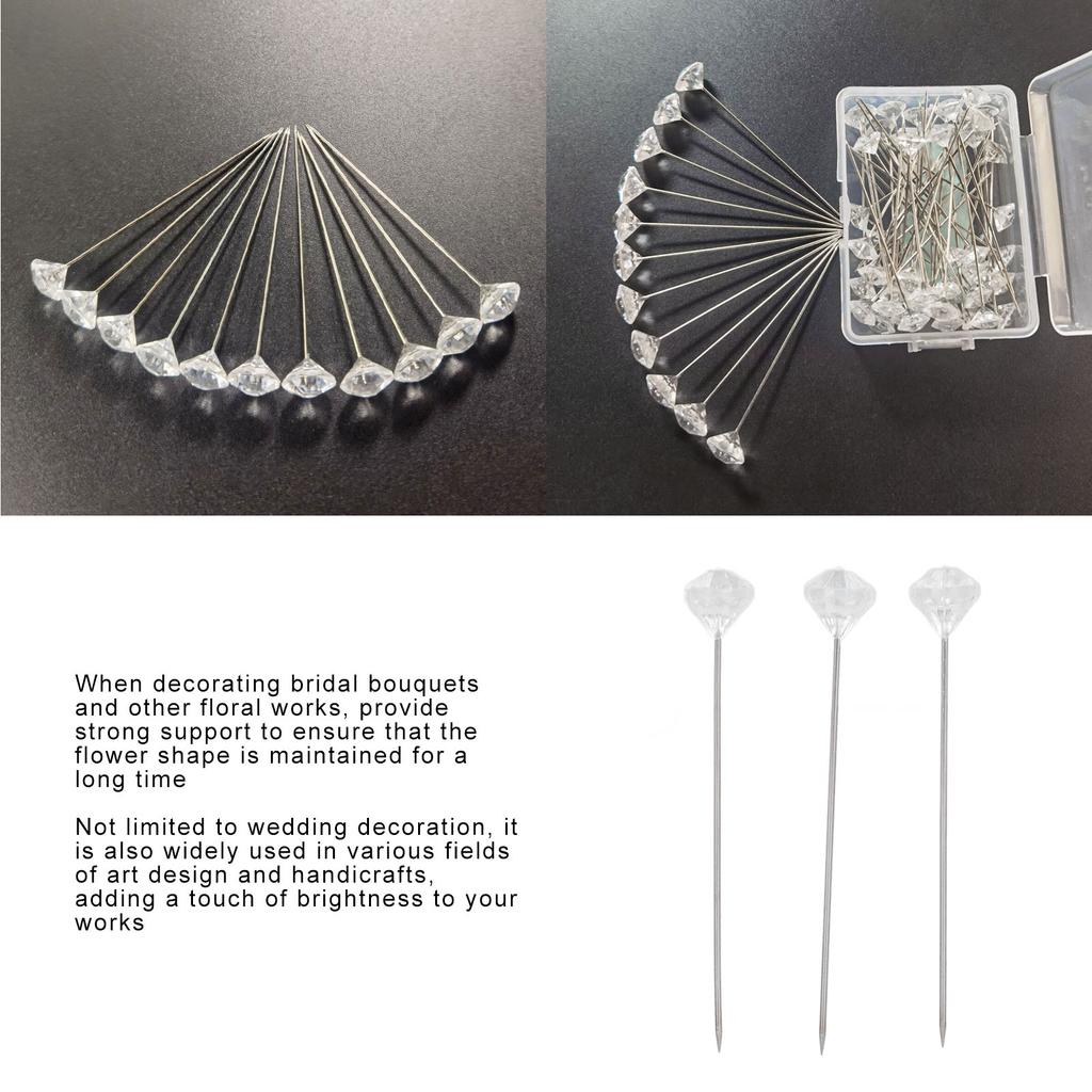 50 Pcs Rhinestones Pin Exquisite Elegant Corsage Boutonniere Pins for Wedding Bouquet Art Design