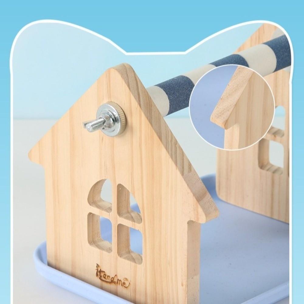 Stable Wooden Bird Platform with Tray Cockatiel Grinding Sticks Cage Use