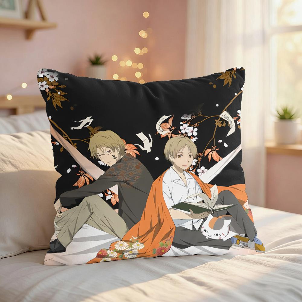 NNatsumes Book Of Friends Cushion Cover Silky Short Plush Invisible Zipper Dustproof Sofa Pillow Case For Home Decor