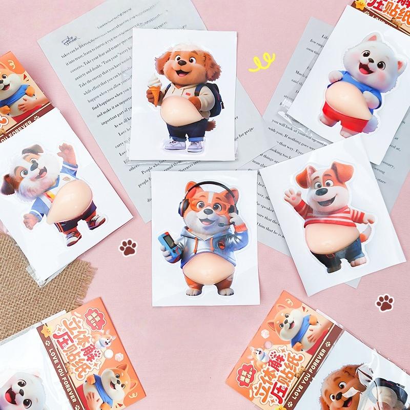 New 2/4Pcs Cartoon Puppy 3D Belly Squeeze Stickers For Phone Case Car Decoration Decompression Sticker Party Festival