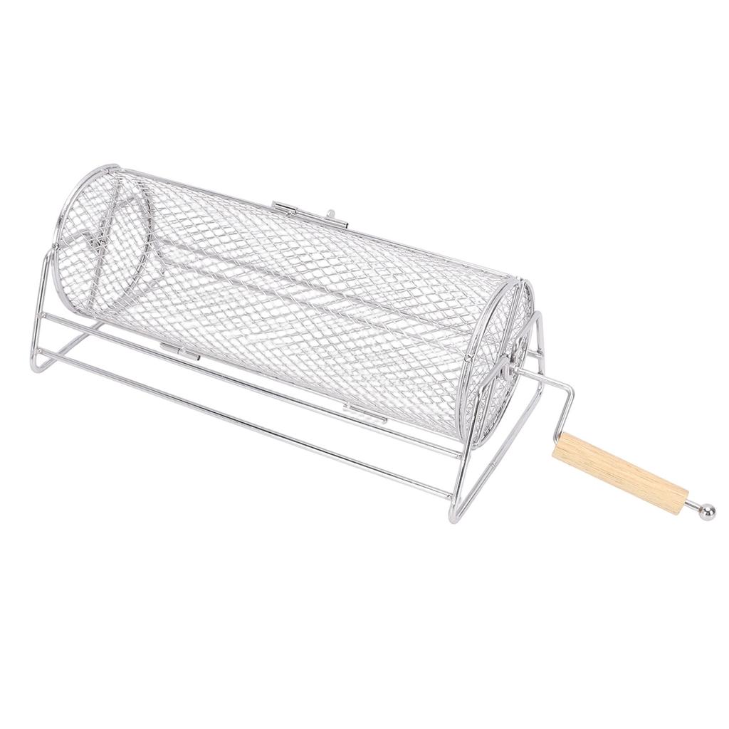 Carbon Steel Rotating Grill Basket Rotation Grilling Portable Barbecue with Handle Vegetables Outdoor Camping Gifts Garden Dad Husband Friends