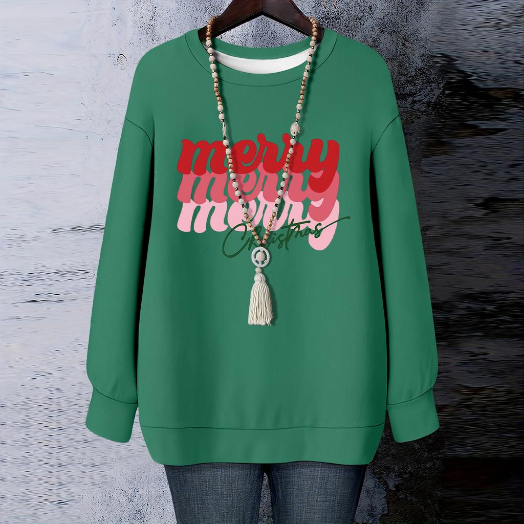 Ladies' Christmas Printed Round Neck Long Sleeved T-shirt Sweatshirt Top