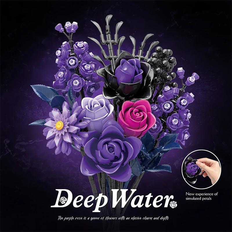 Non-Toxic 822Pcs Romantic Flower Building Blocks Purple Bouquet Model Bricks Desktop Decoration Educational Toys For Kids Holiday Gifts