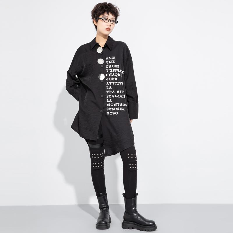 Übergroße Vintage-Langarmblusen in Schwarz für Damen, lässige, lockere Frühlings-Herbst-Oberteile, Button-up-Hemd