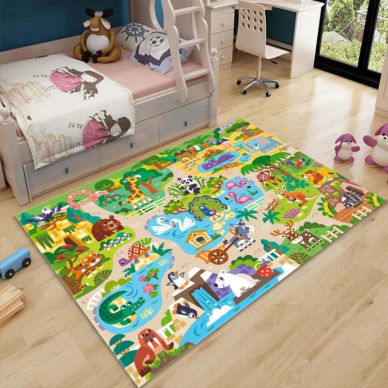 3D Cartoon Zoo Tiere Baby Krabbelmatte Teppich für Kinderzimmer Dekoration Kinderbereich Bodenmatte Bequemer Rutschfester Teppich Schnelle Lieferung