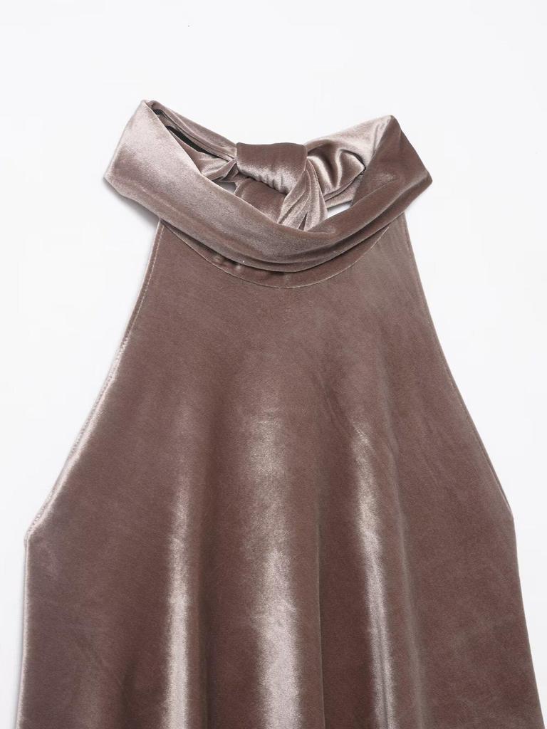 ZA Women's Asymmetrical Halter Neck Sequin Georgette Scarf Top