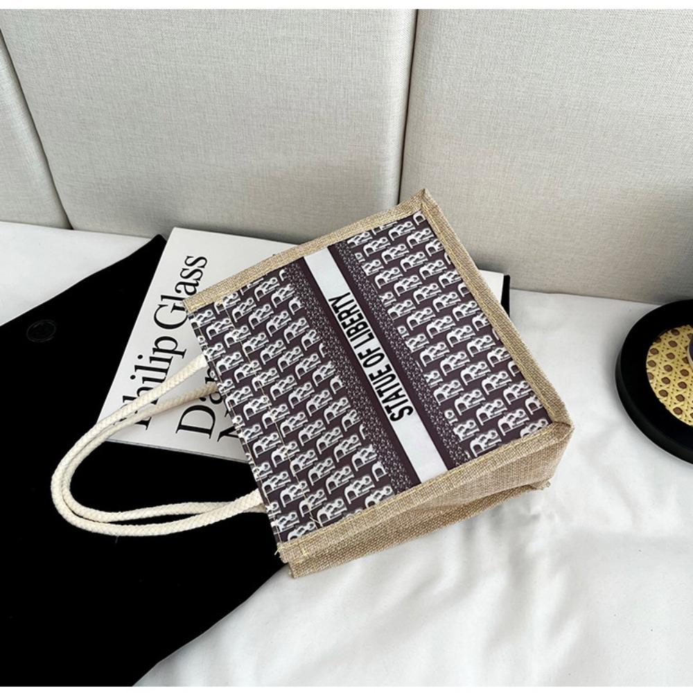 Portable Linen Tote Bag High-capacity Outing Leisure Handbag Lady Shoulder Bag Cosmetic Bag Student Lunch Bag Storage Bag