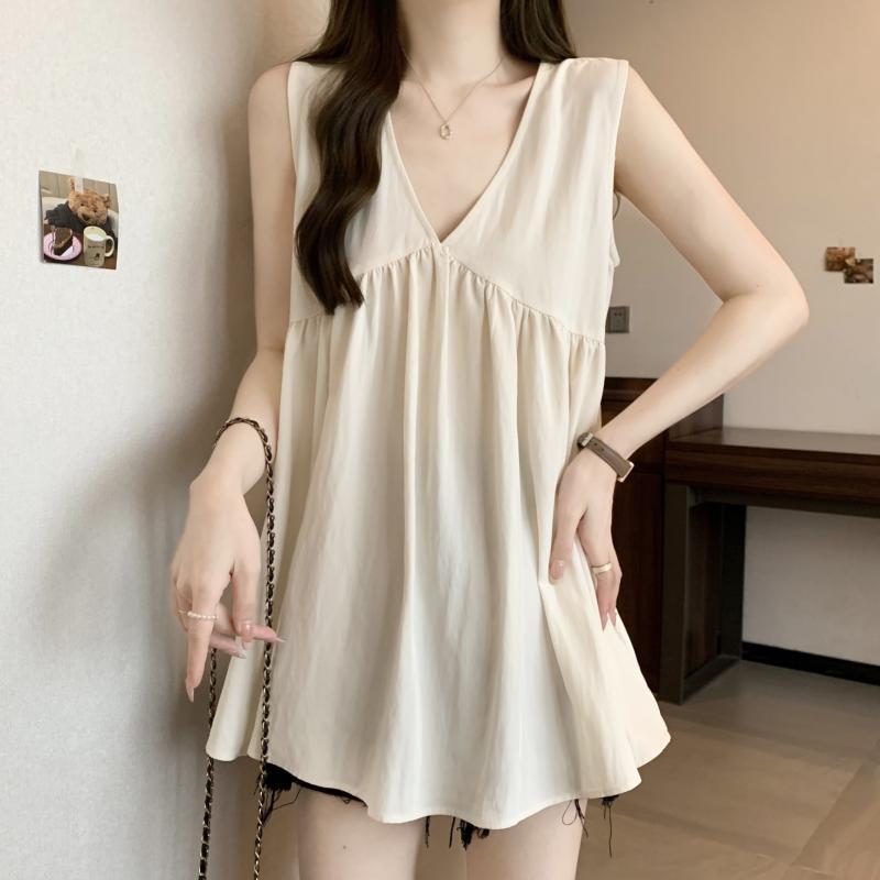Plus Size V-Neck Camisole Vest - Summer Pure Desire Style, Mid-Length Loose Fit, Slimming, Versatile, Trendy Women's Top.