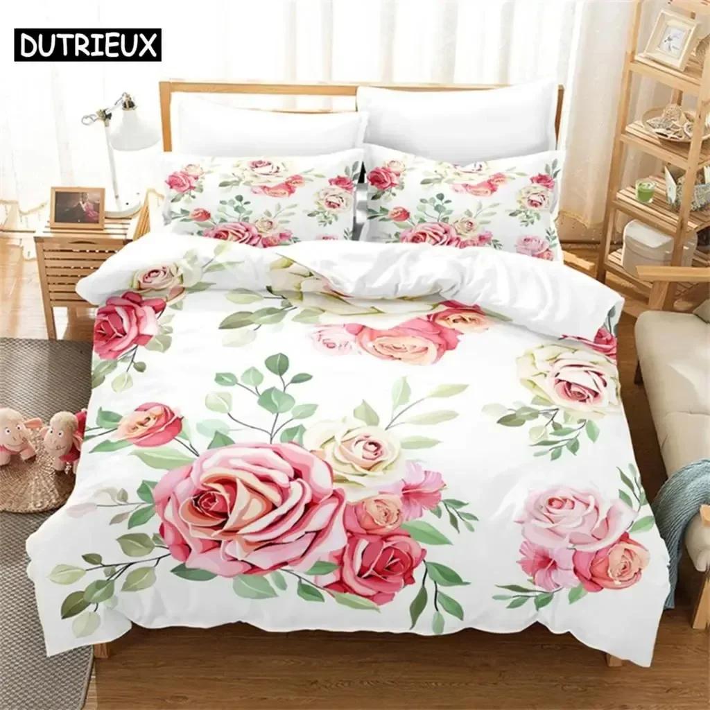 Pink Rose Couple Bedding Set For Bedroom Soft Modern Bedspreads Comefortable Kids Duvet Cover Quilt Cover And Pillowcase