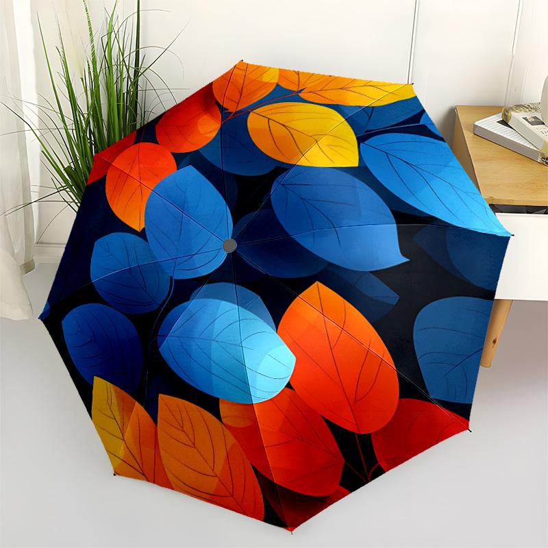 1pc Autumn Leaves Automatic Open/Close Umbrella with Windproof, Functional Design, 8-Rib Sturdy Canopy