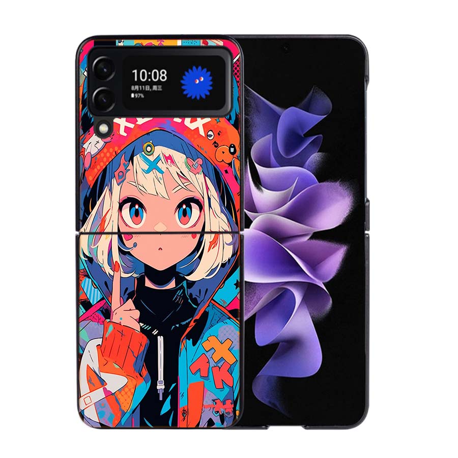 Graffiti Art Colorful Princess Girl Phone Case For Samsung Z Flip 7 6 5G Galaxy Z Flip4 Z Flip5 Z Flip3 Coque Black Hard PC Shel