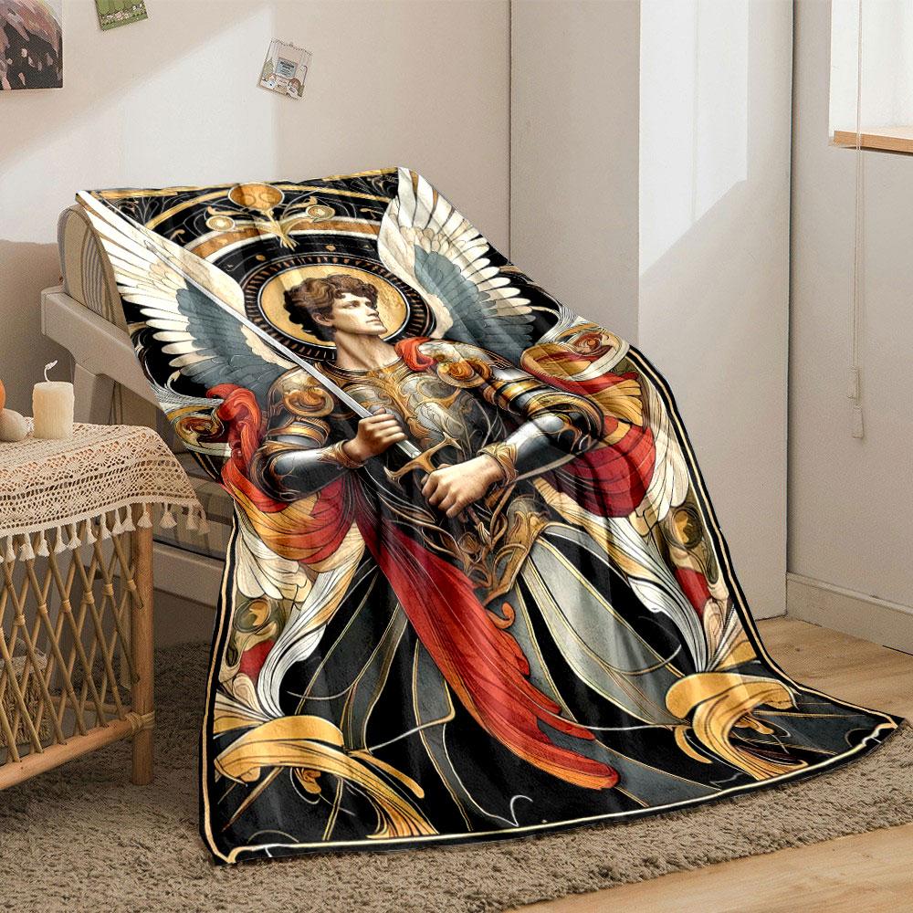 Archangel Michael Winged Warrior Blanket Bedroom Blanket for Livingroom Couch Lunch Break Soft Throw for Friend's Festival Gift