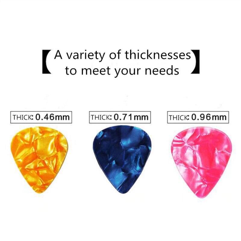 10 stk/ Nye akustiske plukker Plectrum Celluloid elektrisk glatt gitarplukk tilbehør 0,5 mm 0,46 mm 0,71 mm 0,96 mm