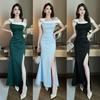 Elegant Low-Cut Slim Fit Nightclub Evening Gown A717