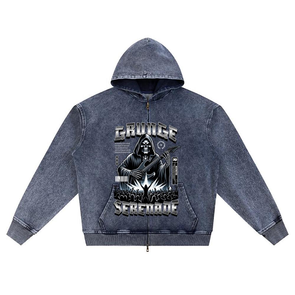 

Худи на молнии из вязаного денима с DTG-принтом, футболка Grunge Serenade, худи на молнии с принтом Brother XL темно-синий