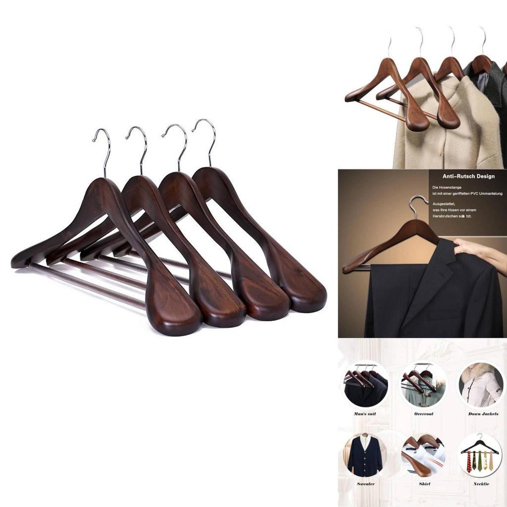 Wooden Clothes Hangers Set With Thickened Nonslip Design For Hotel And Closet Storage