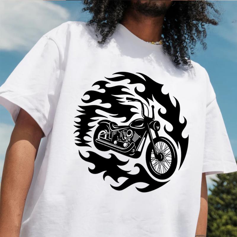 Motorcycle Flame Tshirt 100 Cotton ONeck T Shirt Fashion Short Sleeve Mens Tees Graphic Tshirts