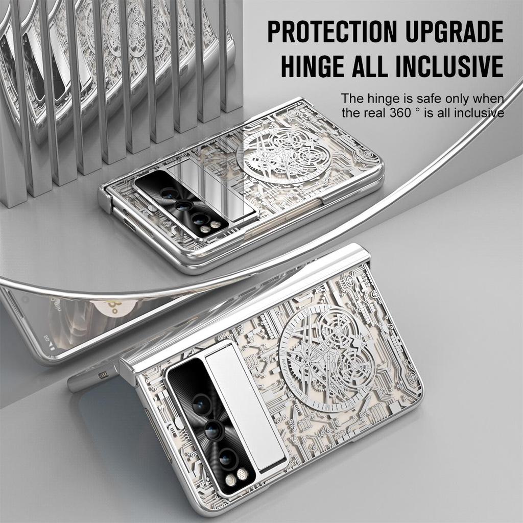 Google Pixel Fold Electroplated Phone Case with Pen Slot, Full Coverage, Anti-Drop, for Folding Screen.