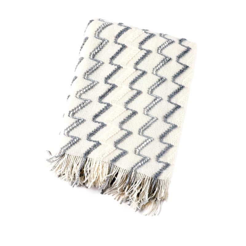 100% Acrylic Khaki Knitted Blanket with Tassel Gift Blanket Bed Sofa Travel Breathable Chic Bohemian Soft Comfortable Blanket