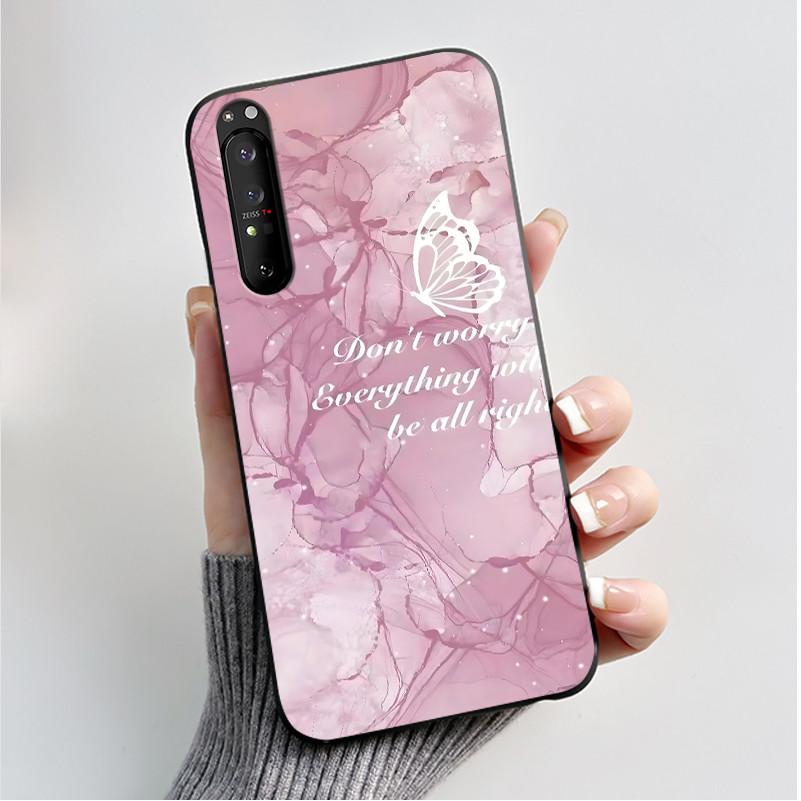Hülle für Sony Xperia 1 II 1 III Luxus Mode Schmetterling Blume Schwarzes Silikon TPU Weiche Handyhülle für Sony 1II 1III Rückseite