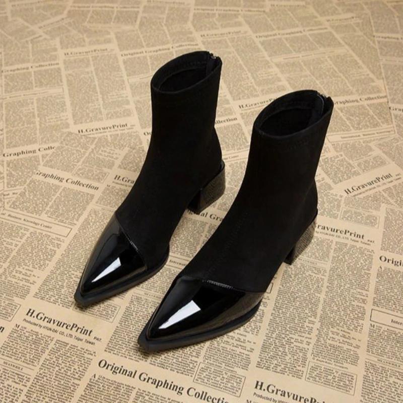 Fashion Simple and Versatile Winter Women Shoes 2024 High Quality Women's Pointed Toe Boots Comfortable Mid-heeled Zipper Short Boots