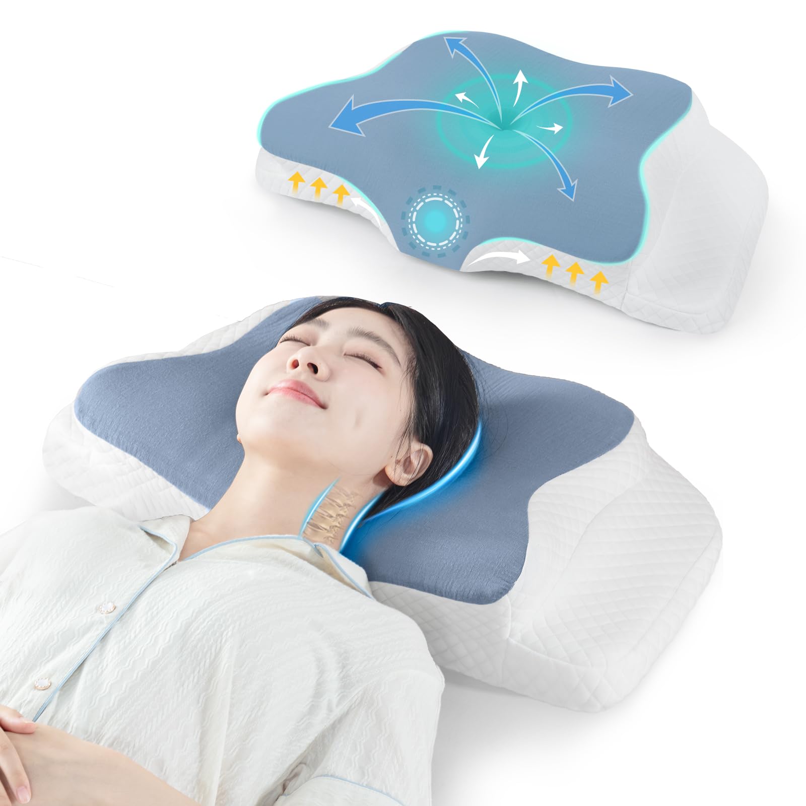 

Tago Прямая шея Снимает шею Популярная подушка из пены с эффектом памяти для удобной регулируемой высоты для сна на боку или на спине Подушка из пены с эффектом памяти с натуральным синий