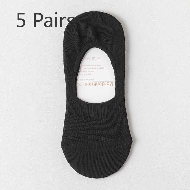 5 Pairs of Women's Spring and Summer Boneless Deodorant Absorbent Invisible Cotton Shallow Mouth Non Slip Socks