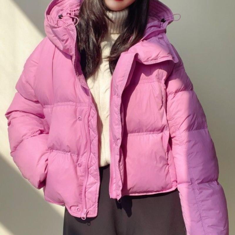 2026 Womens Short Puffer Coat Hooded Thick Warm Cotton Jacket Casual Winter Fashion Outerwear
