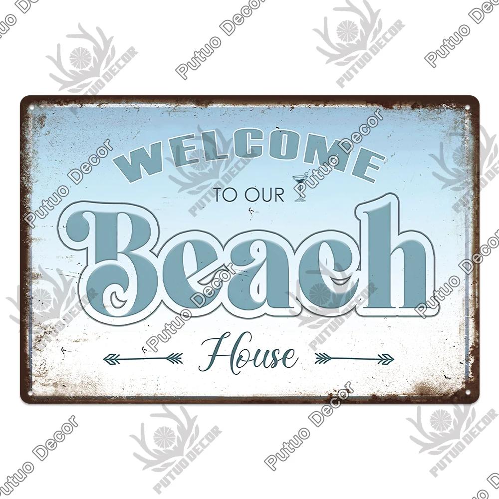Putuo Decor Beach Vintage Tin Signs Plaque Metal Plate Retro Summer Posters Wall Art Decor Seaside Bar House Room Iron Painting