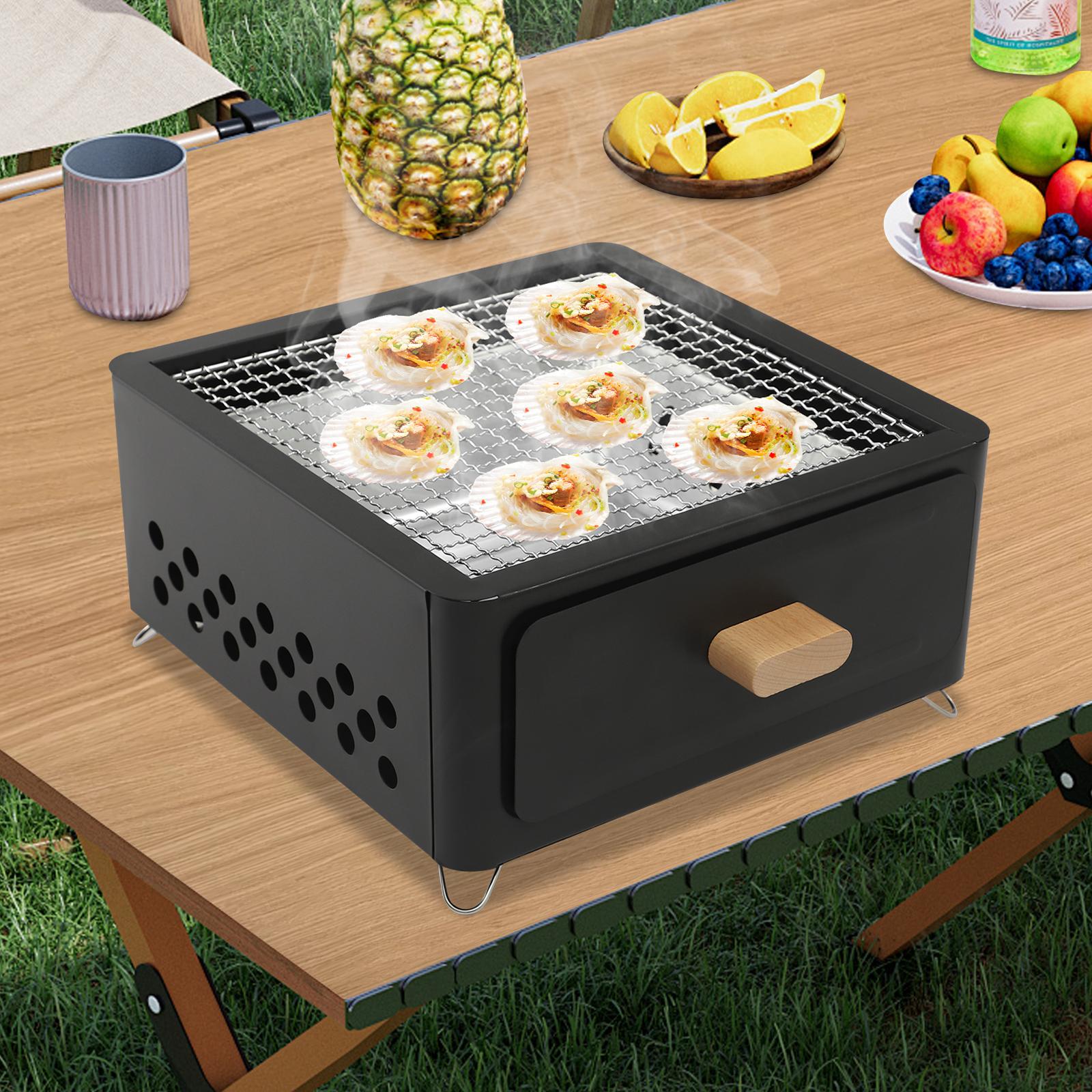 

Black Square Charcoal Tabletop Barbecue Stove, Iron Outdoor BBQ 31*31*15.5cm Grill Free Standing for Camping чёрный