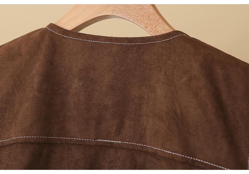 Plus Size Women's Suede Velvet Round Neck Cardigan Vest - Slimming, Versatile Spring Top