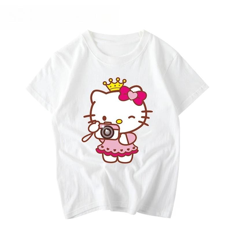Summer 2026 New Childrens Tshirt Hello Kitty Graffiti Cartoon Print Pure Cotton Breathable Parentchild Fashion Short Sleeve