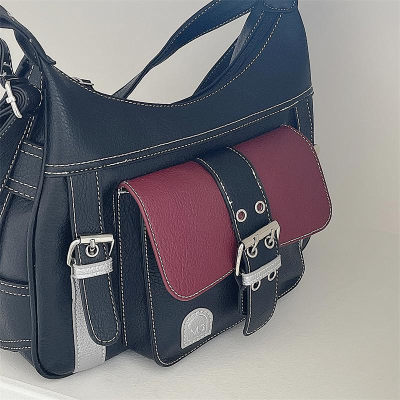 Retro patchworková taška přes rameno pro ženy Měkká kožená crossbody kabelka Cool Girl Messenger Bag Nákupní kabelka